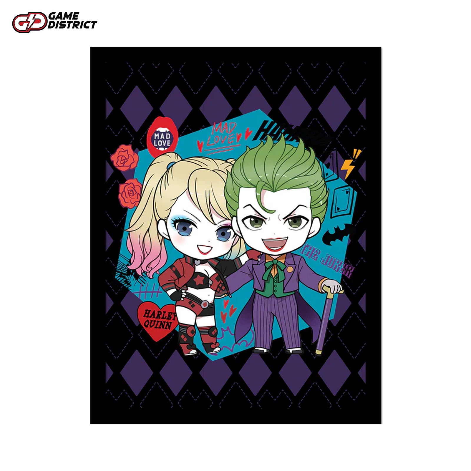 Batman (Mad Love) Framed Collector Print – A professionally framed, high-quality artwork featuring Harley Quinn and The Joker, inspired by their iconic Mad Love storyline.