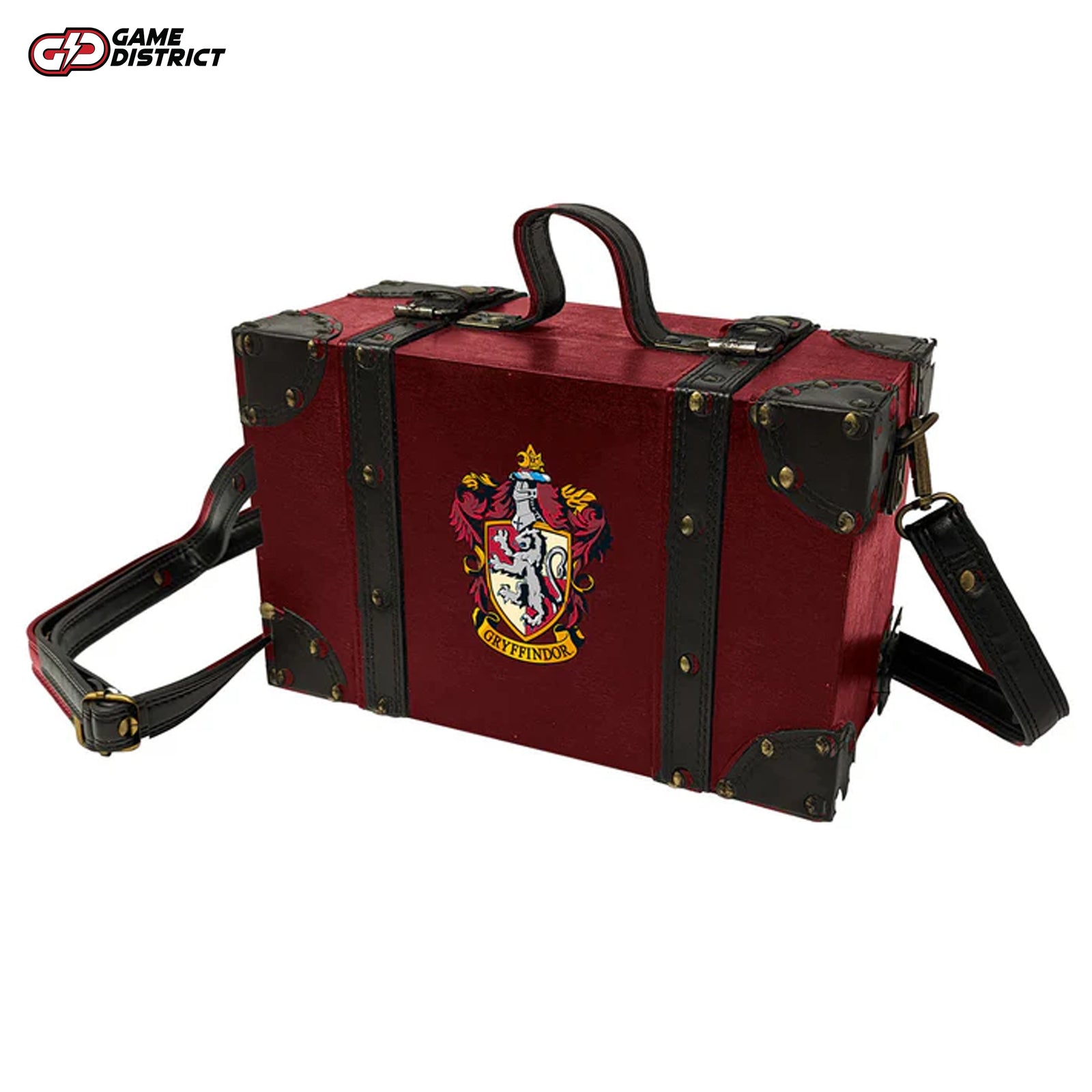 Gryffindor Trunk with Shoulder Strap: A Gryffindor-themed trunk featuring the house crest and an adjustable shoulder strap for easy carrying.