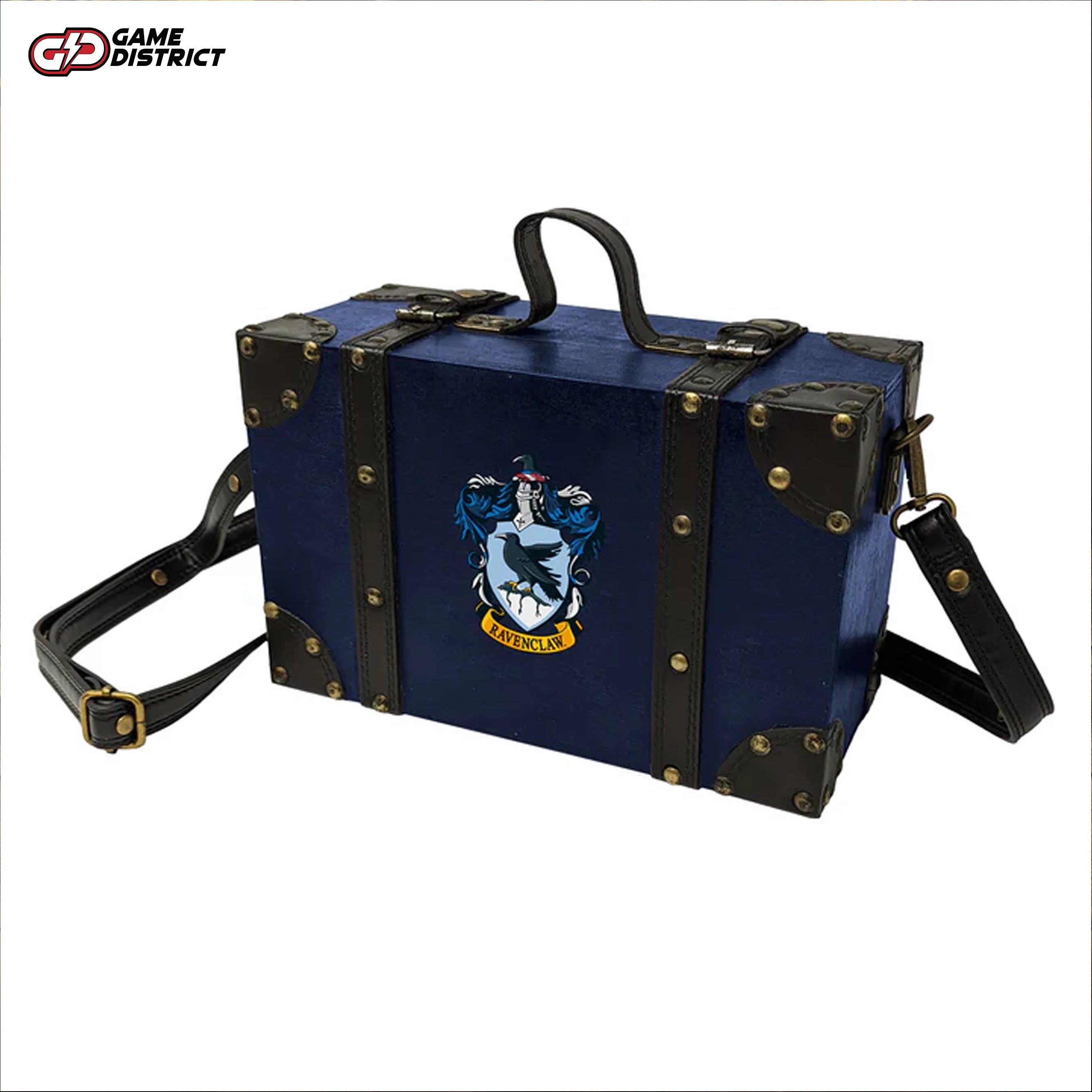 Harry Potter Ravenclaw House Deluxe Gift Collection featuring a themed trunk with a shoulder strap Premium A5 notebook with the Ravenclaw crest from the gift set for Harry Potter fans. Durable metal water bottle showcasing the Ravenclaw emblem, part of the deluxe collection Ravenclaw-themed keyring and postcards included in the Harry Potter gift set. Complete Ravenclaw Deluxe Gift Collection displayed with its themed trunk and accessories