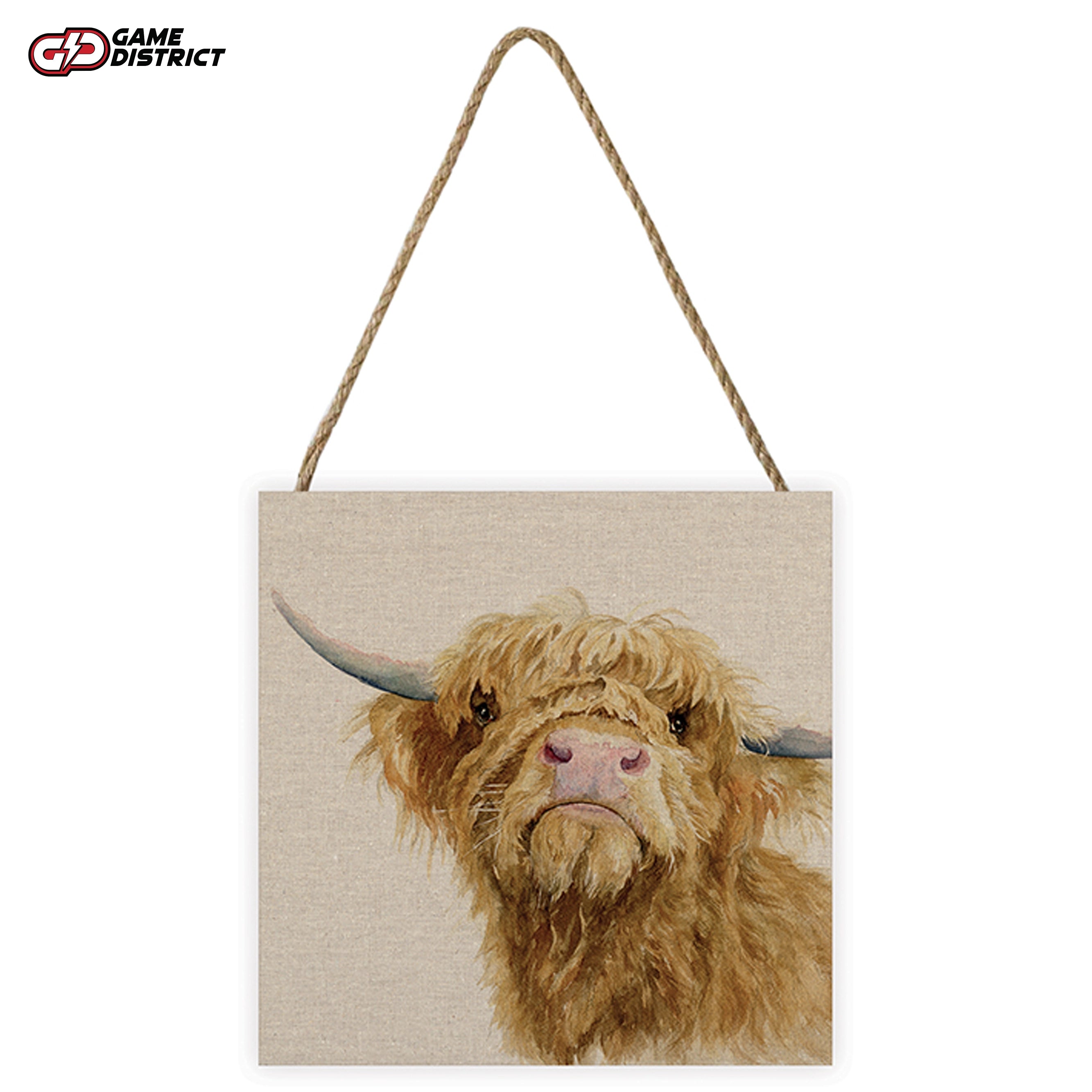 "Jane Bannon (Donald) 20x20cm wooden block featuring a printed design with crisp white edges."
"Close-up of Jane Bannon (Donald) wooden panel showcasing natural woodgrain and attached hanging string for easy mounting."