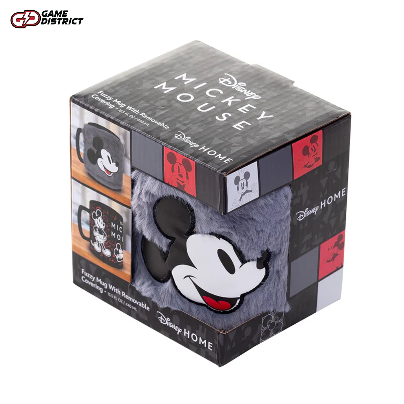 Mickey Mouse (Smile) 450ml fuzzy mug with removable cozy cover, featuring classic Mickey artwork, perfect for Disney fans.