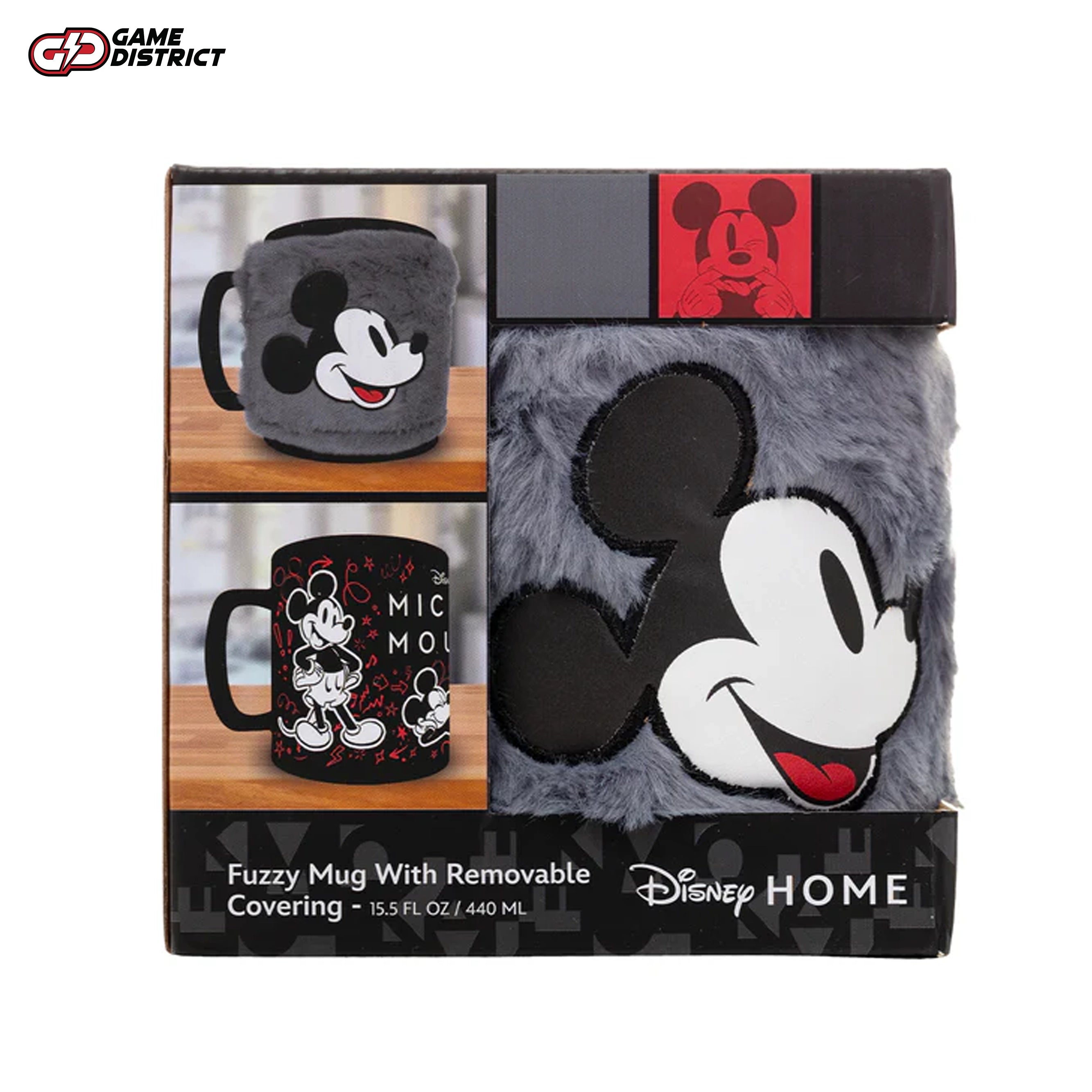 Mickey Mouse (Smile) 450ml fuzzy mug with removable cozy cover, featuring classic Mickey artwork, perfect for Disney fans.