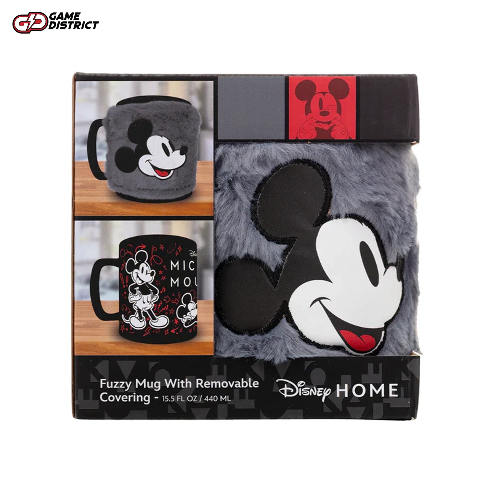 Mickey Mouse (Smile) 450ml fuzzy mug with removable cozy cover, featuring classic Mickey artwork, perfect for Disney fans.