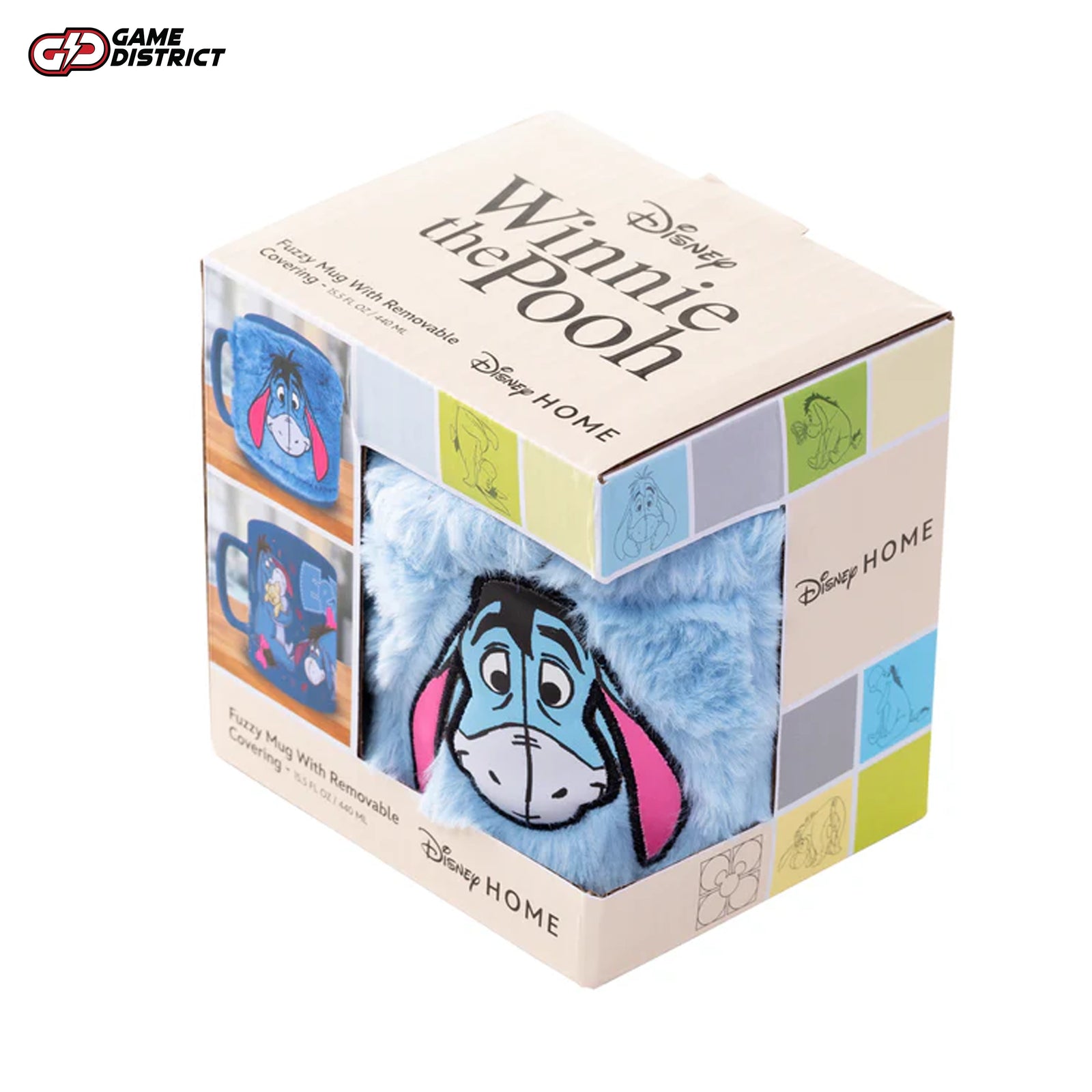 Winnie the Pooh (Eeyore) 450ml fuzzy mug with a removable cozy cover, featuring Eeyore artwork, perfect for Disney fans and collectors.
