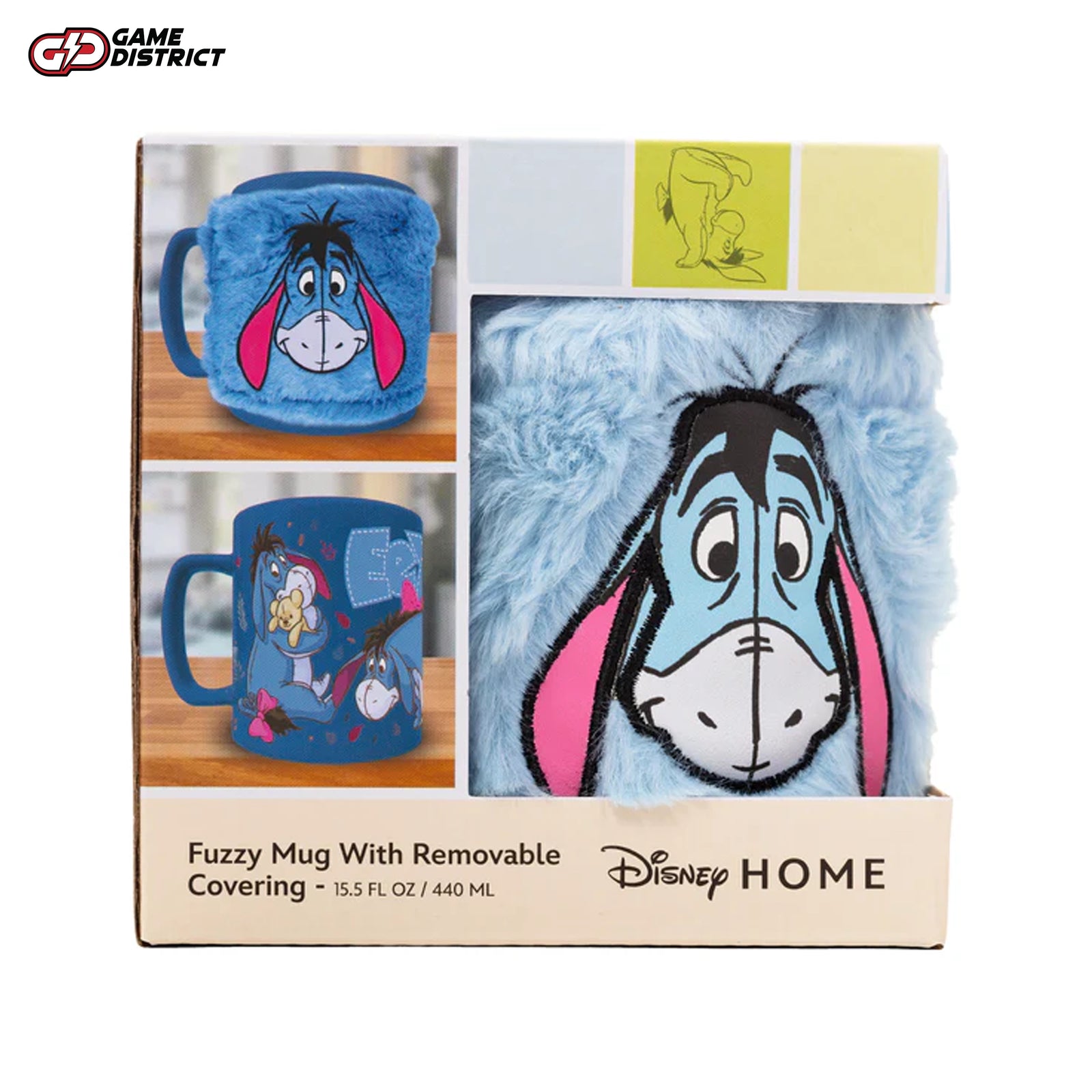 Winnie the Pooh (Eeyore) 450ml fuzzy mug with a removable cozy cover, featuring Eeyore artwork, perfect for Disney fans and collectors.